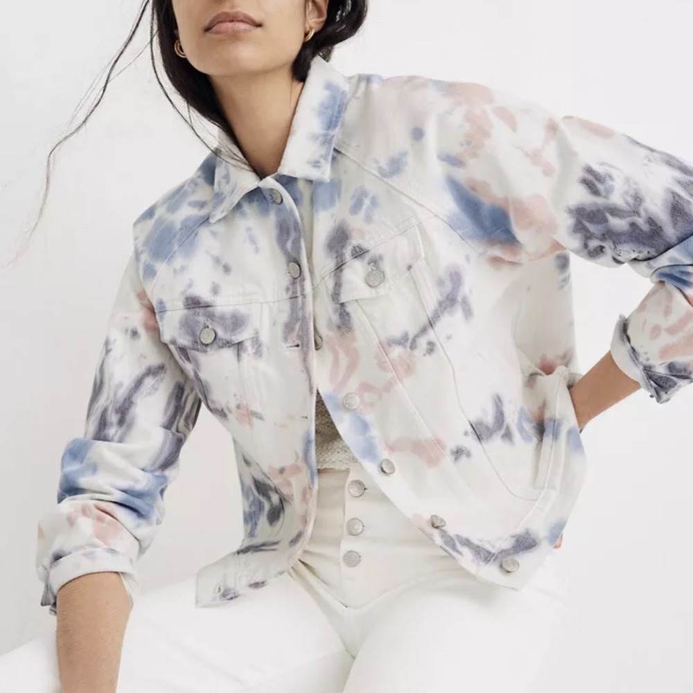 Madewell Raglan Oversized Multicolor White Tie Dye Denim Jean Jacket Size S